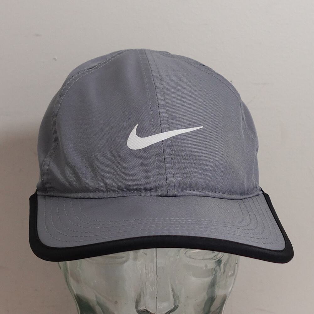 Nike Dri-FIT Running Hat Grey Black Trim Adjustable Performance Cap Swoosh Logo - Picture 1 of 10